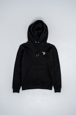 Black Hoodie With Embroidered Gold Logos - Unisex