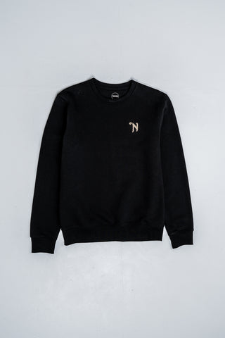 Black Sweatshirt With Embroidered Gold Logos - Unisex