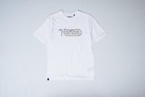 White Short Sleeve Tee With Large Norton Outline Logo - Unisex