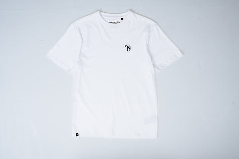 White Short Sleeve Tee With Small Embroidered 'N' On Chest - Unisex
