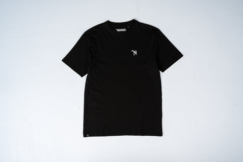 Black Short Sleeve Tee With Small Embroidered 'N' On Chest - Unisex