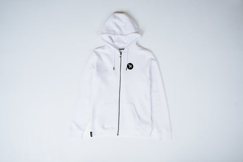White Zip-Up Hoodie With Front And Back Logos - Unisex