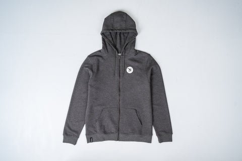 Dark Grey Zip-Up Hoodie With Front And Back Logos - Unisex