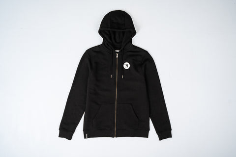 Black Zip-Up Hoodie With Front And Back Logos - Unisex