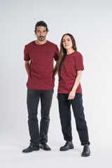 Short Sleeve Burgundy Tee With Front And Back Logos - Unisex