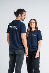 Short Sleeve Navy Tee With Front And Back Logos - Unisex