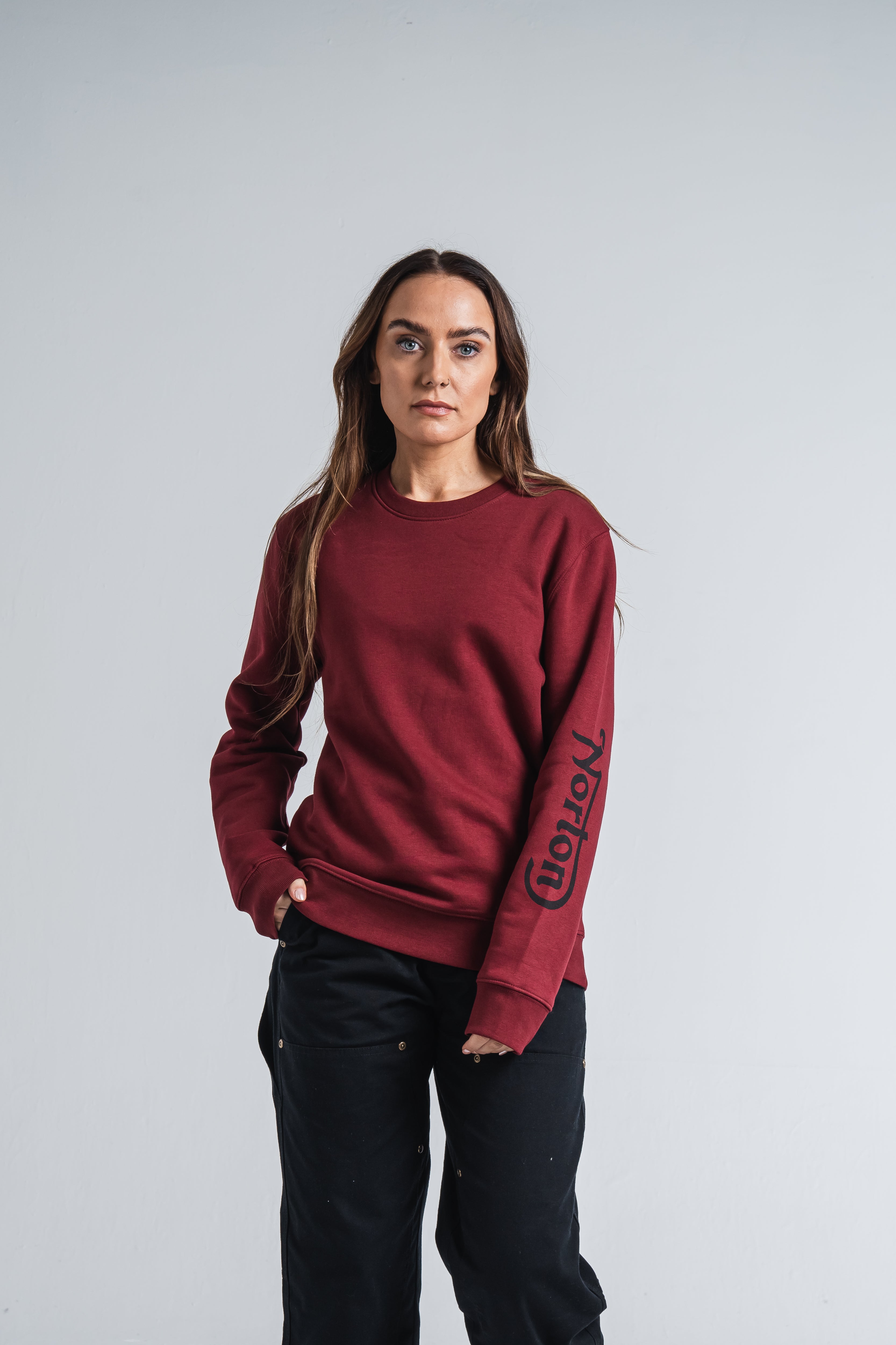 Burgundy Sweatshirt With Logo On Arm - Unisex – Norton Online Store