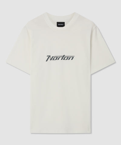 T-shirt bianco panna peso medio con logo stampato sul petto