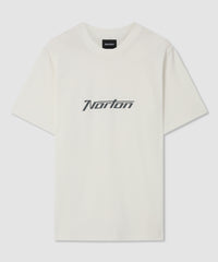 T-shirt bianco panna peso medio con logo stampato sul petto