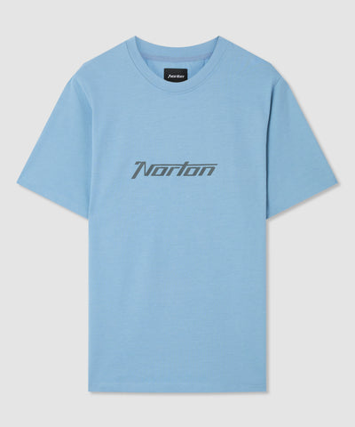 T-shirt blu con logo stampato sul petto