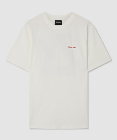 T-shirt in cotone bianco panna con logo stampato fronte e retro