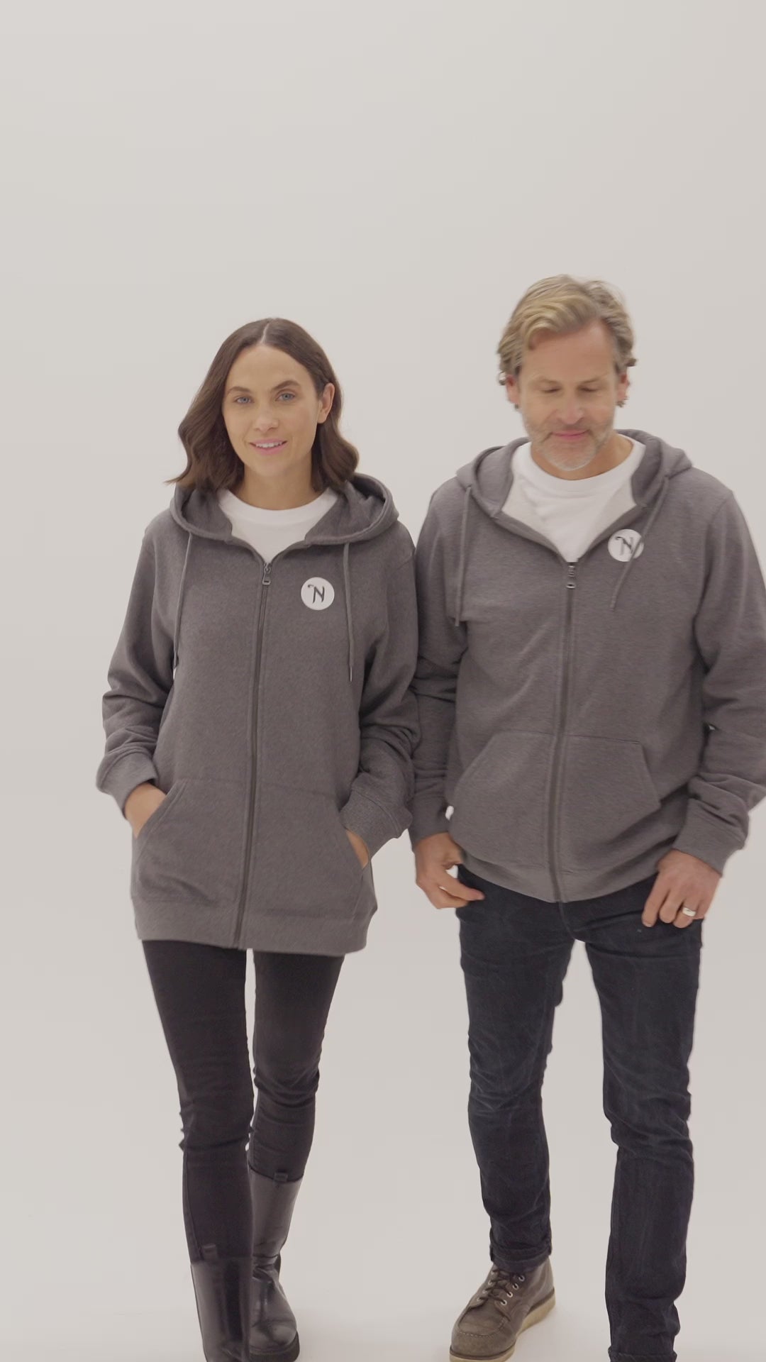Dark Grey Zip-Up Hoodie With Front And Back Logos - Unisex